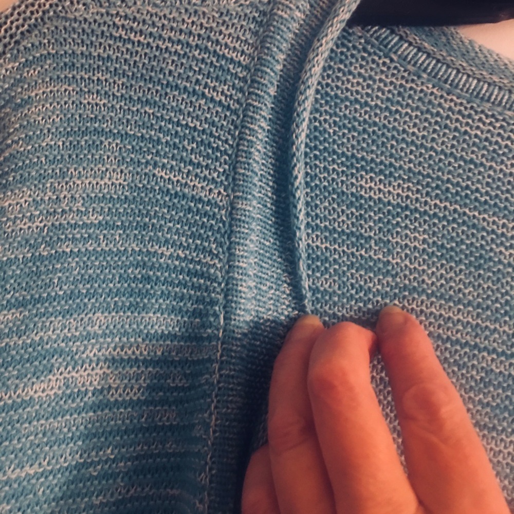 Cardigan Sweater 3X Teal Knit Open Long 1-Button Rolled Trim V-Neck Cottagecore - Picture 6 of 14